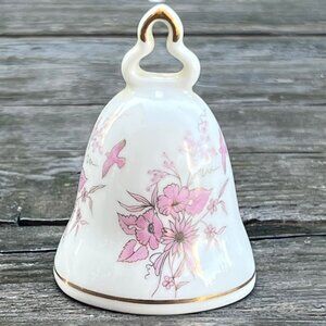 Vintage Signed Kronach Porcelain Bell Pink Flowers Birds Made in West Germany